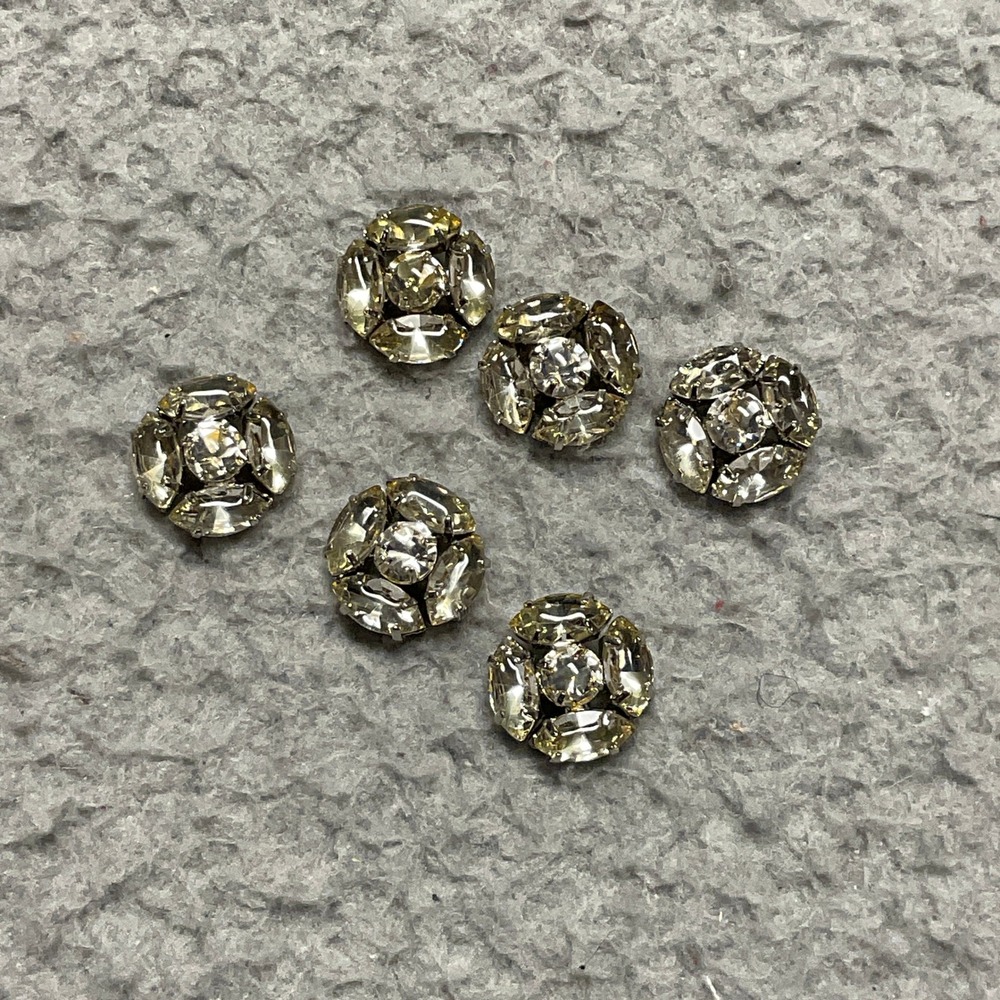 6pc Rhinestone Buttons J Crew OS Champagne Vintage Cluster Round Silver Tone